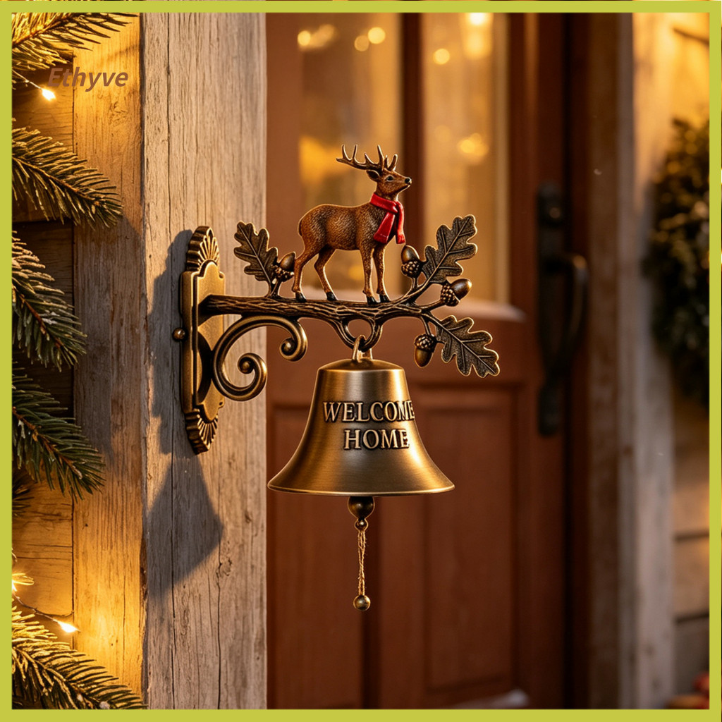 Outdoor Patio Bell Decorative Doorbell for Home Vintage Christmas Decoration Metal Resin Hanging Wall for Garden Front D