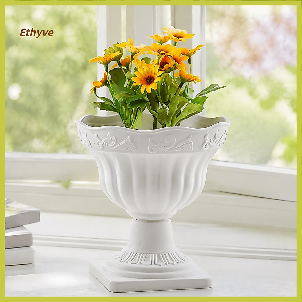 Column Planter White Urn Vintage Tall Plant Pot Decorative Plastic Flower for Indoor Outdoor Garden Balcony Porch – El