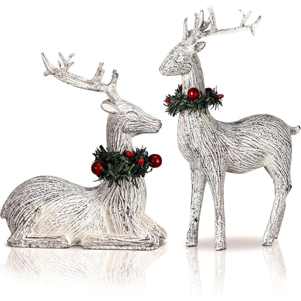 2 Pcs Christmas Reindeer Decoration Resin Reindeer Figurines for Christmas Tabletop Decor Vintage Statues Decorative Sta