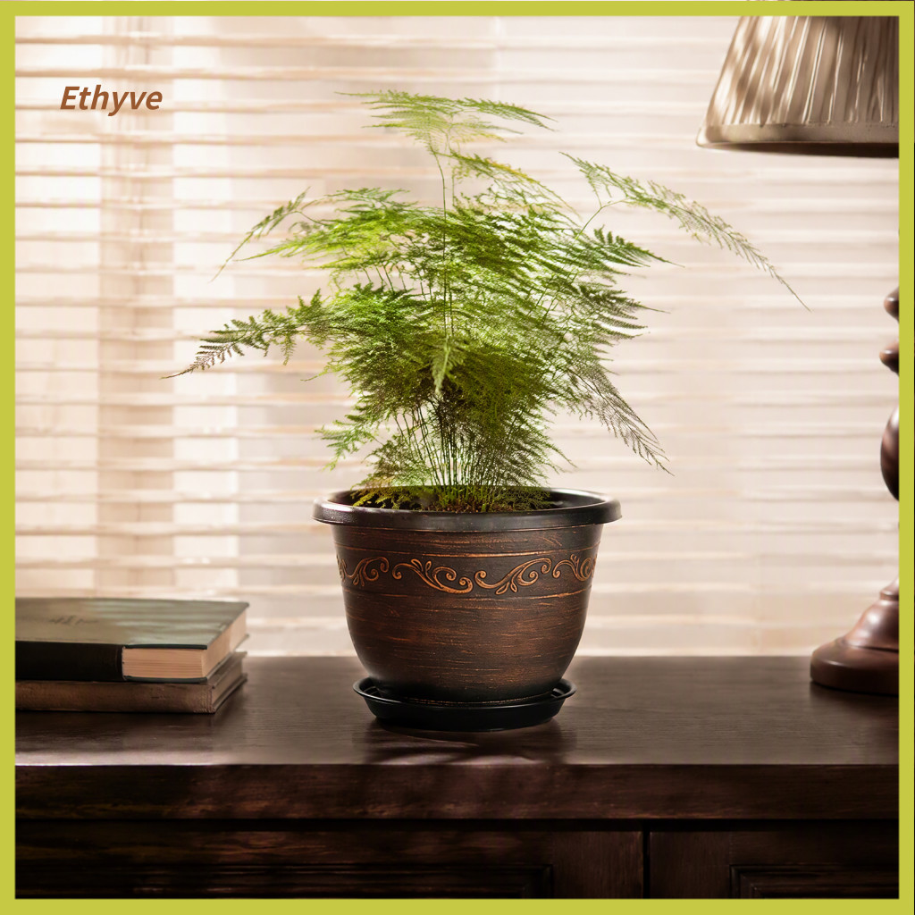 Resin Flower Pots Decorative Garden Planters Vintage Planter with Drainage Hole Saucer – Lightweight Indoor Outdoor fo