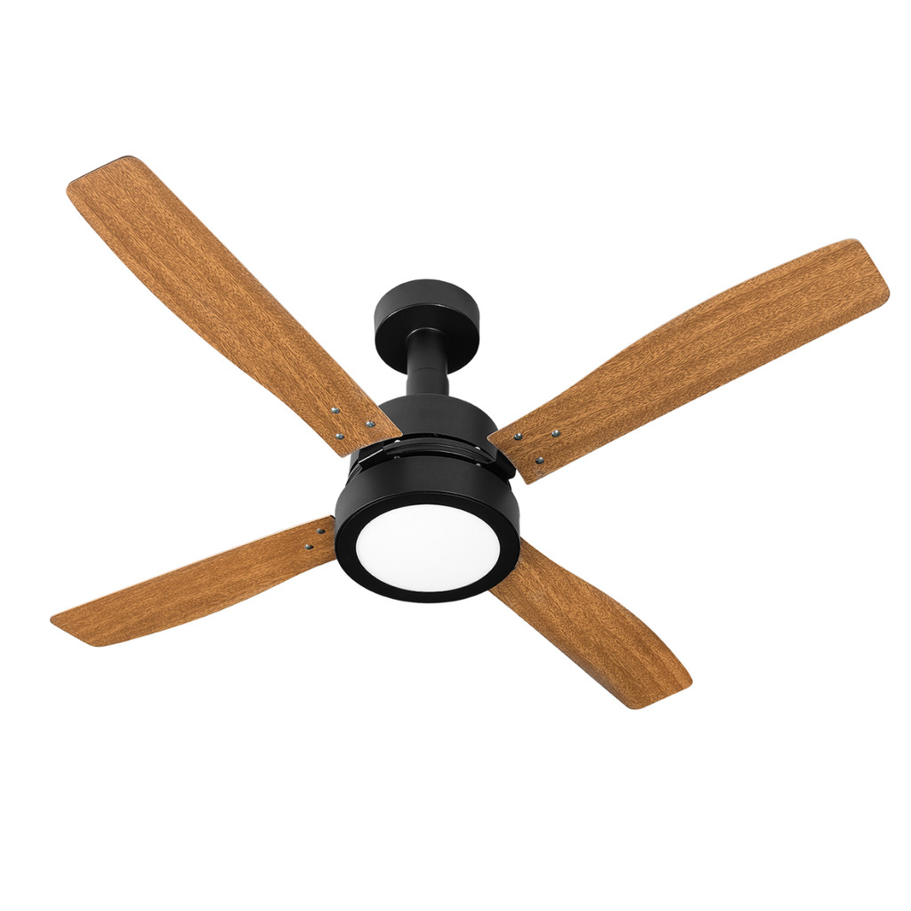 Ventilador De Teto Decorative Vintage Led PRETO 4 Pás cor MOGNO Led 18W 6000K 130W 220V Ventidelta