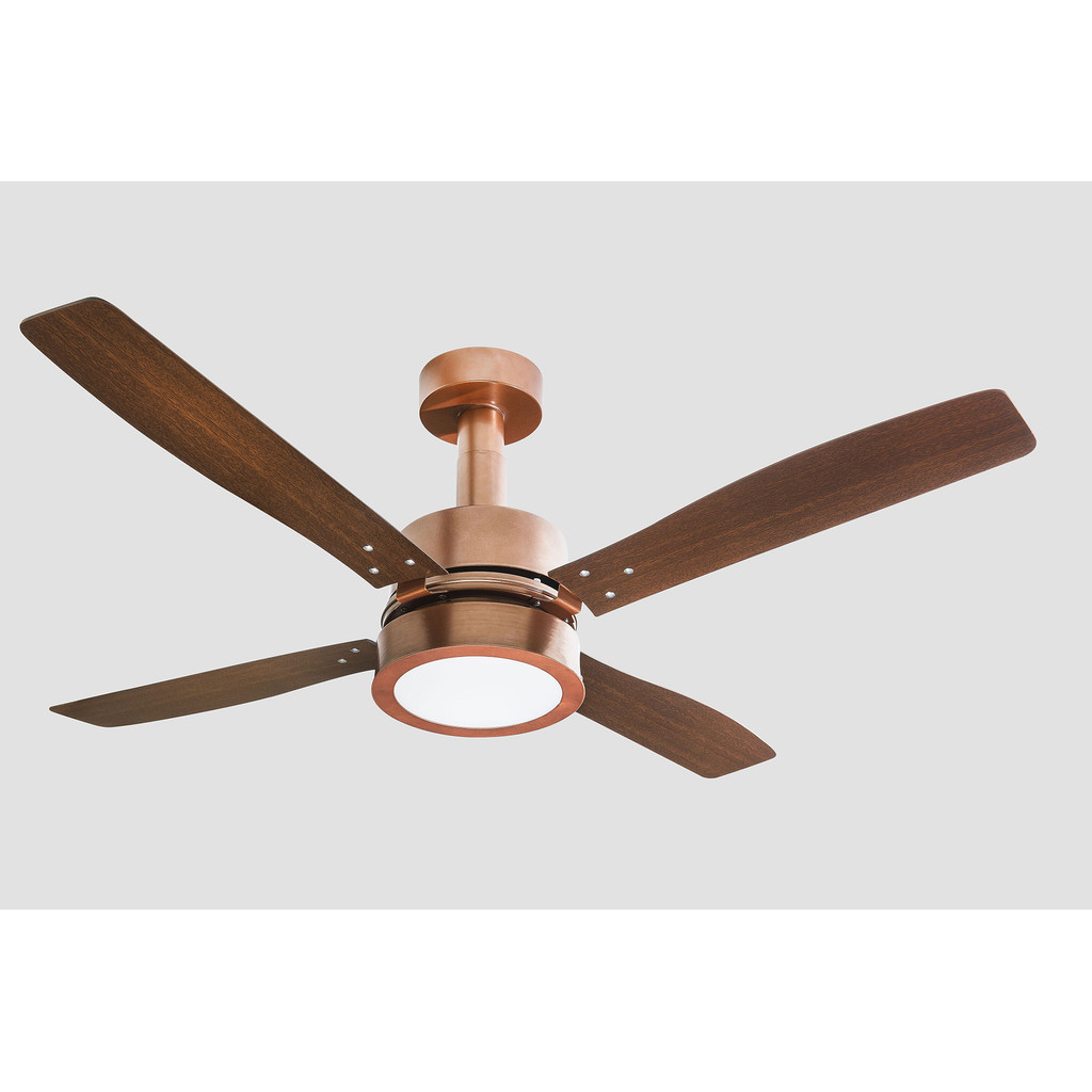 Ventilador De Teto Decorative Vintage Led COBRE 4 Pás cor TABACO Led 18W 3000K 130W 127V C3V 25-4116 Ventidelta