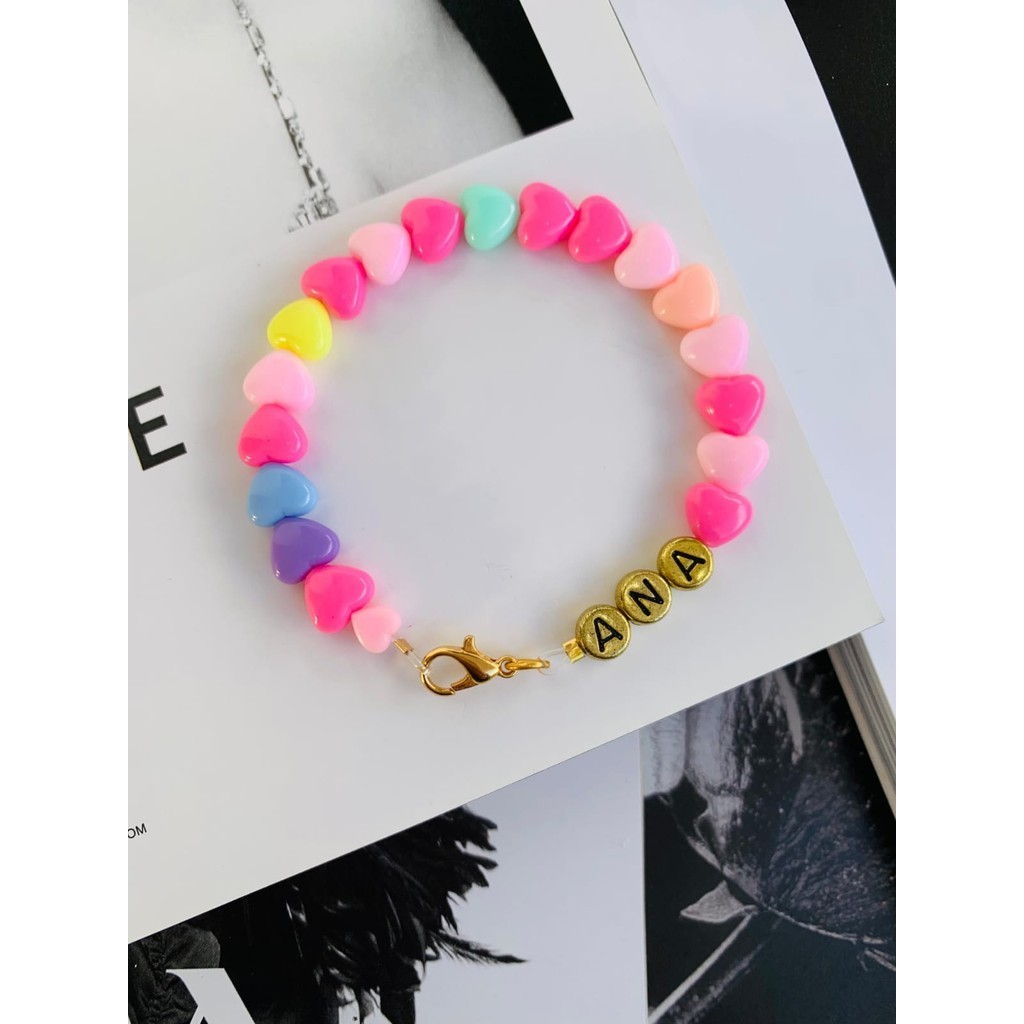 Pulseira infantil com Nome de miçangas coloridas personalize pulseiras personalizadas