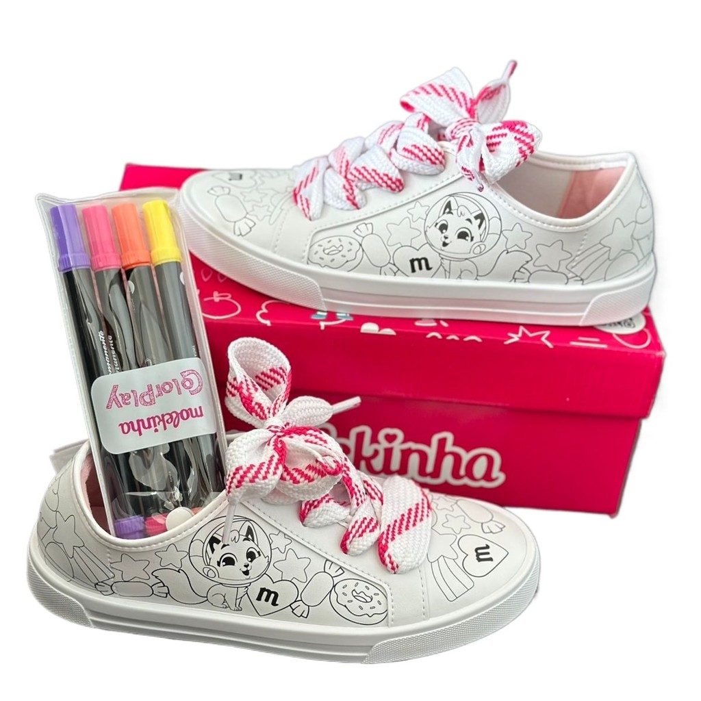 Tênis Molekinha de Colorir Menina Com Canetinhas | Personalize o Seu!