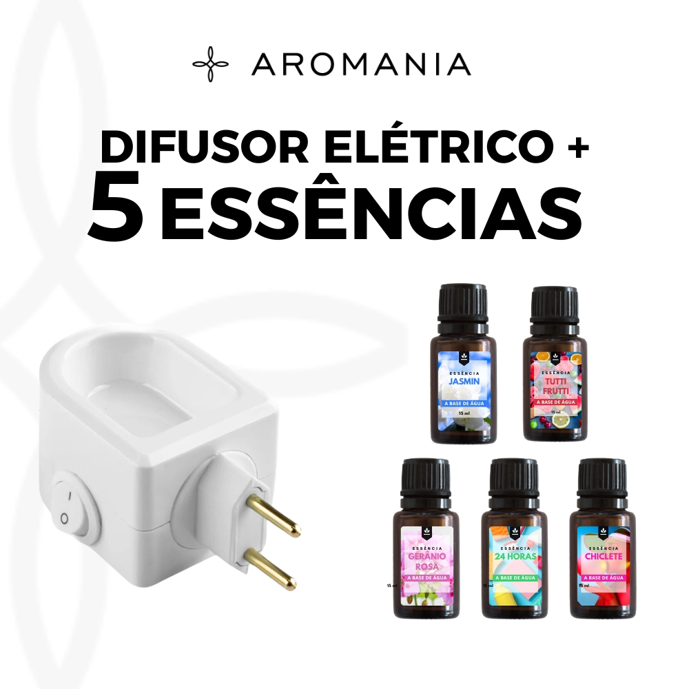 Aromatizador Difusor Elétrico Aromaterapia Bivolt + 5 Essências 15ml - Personalize Seu Kit