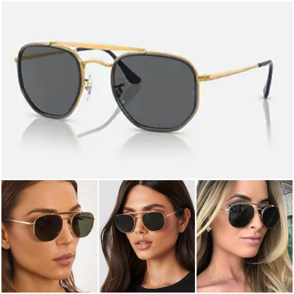 Óculos De Sol Marshal Dourado Preto Clássico Unissex Lentes de Cristal Proteção UV400 Promoção