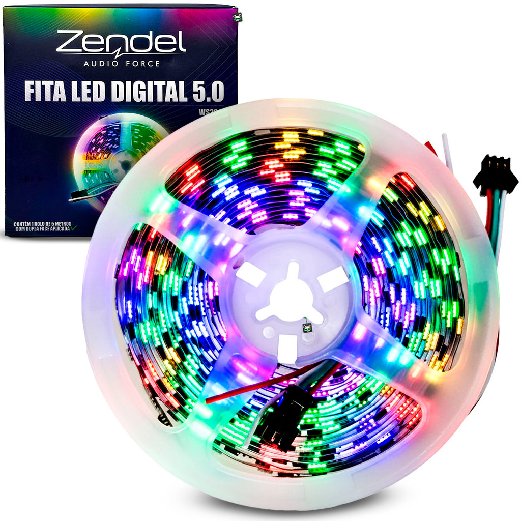Fita LED Rgb Digital Endereçável WS2811 12V 60 LEDs/m IP20 2,5m ou 5m Zendel