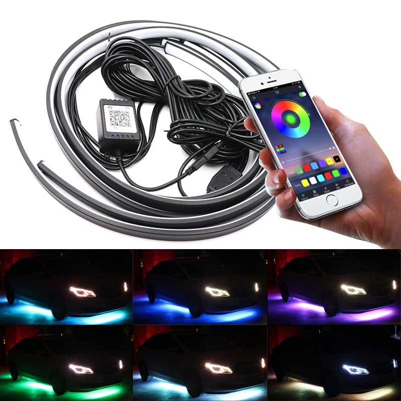 4 Pçs 12V IP65 Bluetooth Controle De Aplicativo RGB Tira LED Sob O Carro 60 90 120cm Tubo Underglow Sistema Underbody Lu