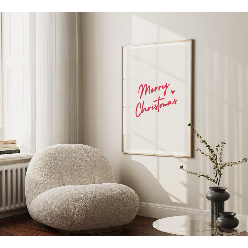 Quadro Decorativo Natalino Merry Christmas Minimalista Vermelho 1 Peça