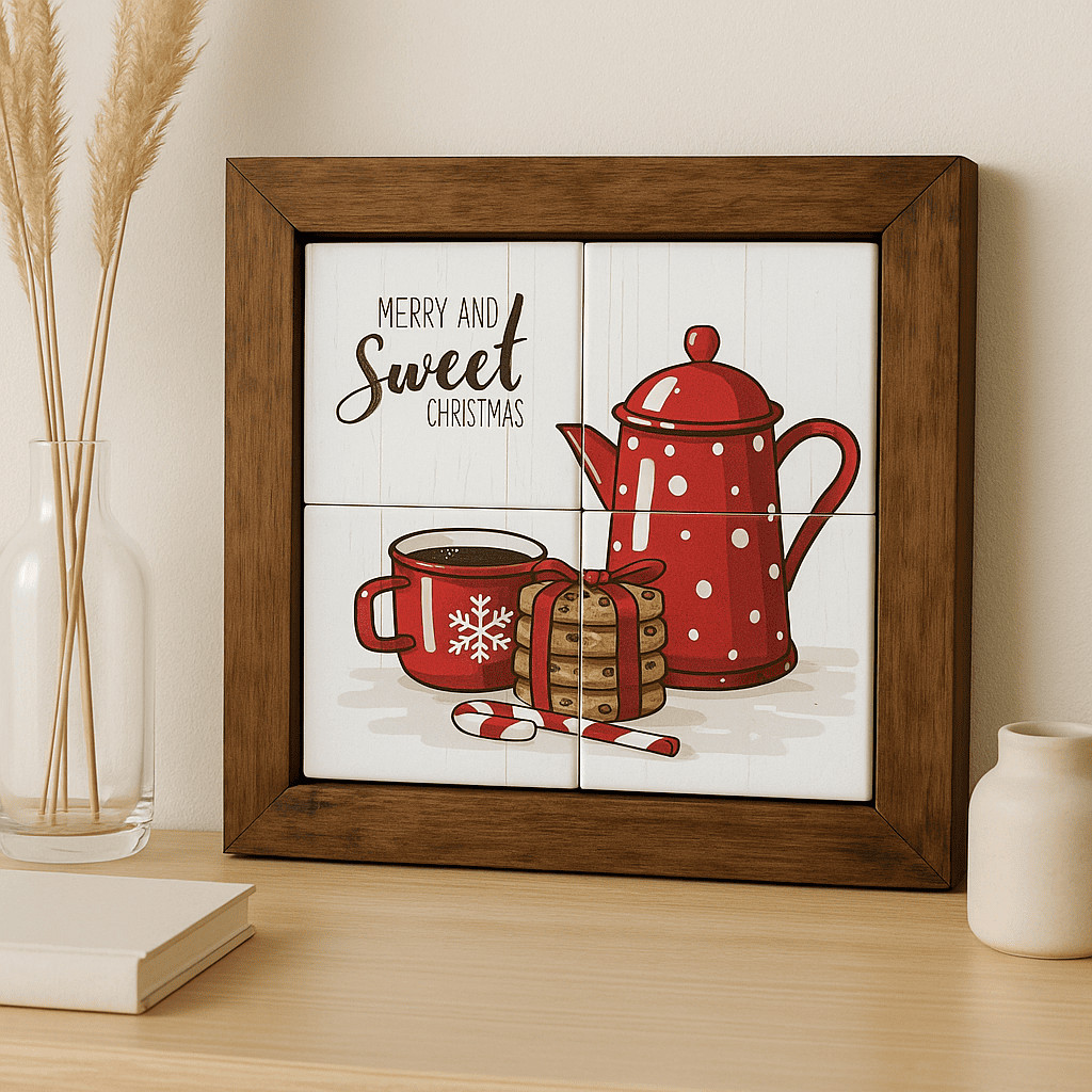 Quadro Natalino 20x20 – Azulejo Merry & Sweet Christmas