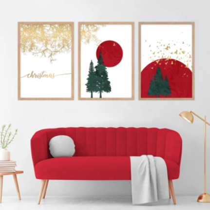 Quadros Decorativos de Natal Merry Christmas Feliz Natal 3 Peças