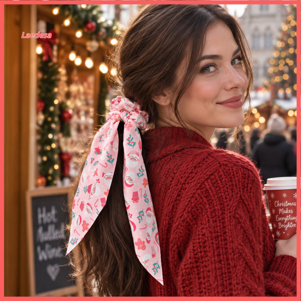 Christmas Hair Accessories for Women Fashionable Decor for Photo Shoots Pink Ribbon Tie for – Soft Elastic Ponytail Ho