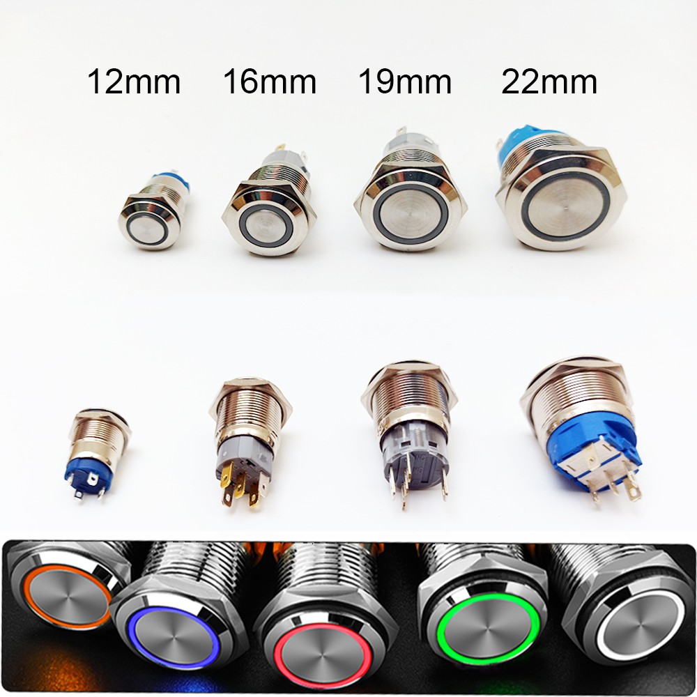 19mm 22mm Electronic Led Metal Momentary Push Button Waterproof  On Off Latching Car Light Switch 12 V 220 V