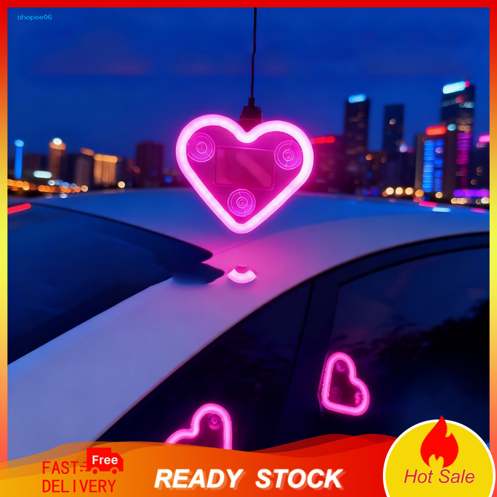 Valentine’s Day Neon Sign Solar Garden Heart Light Heart-shaped Led Waterproof Car Lamp Auto On/off Multi-color Ambien