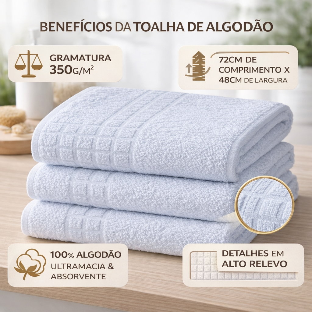 Toalha Rosto Grossa Hotel Barbearia Salão Beleza Kit 5 Peças Branca Alto Relevo
