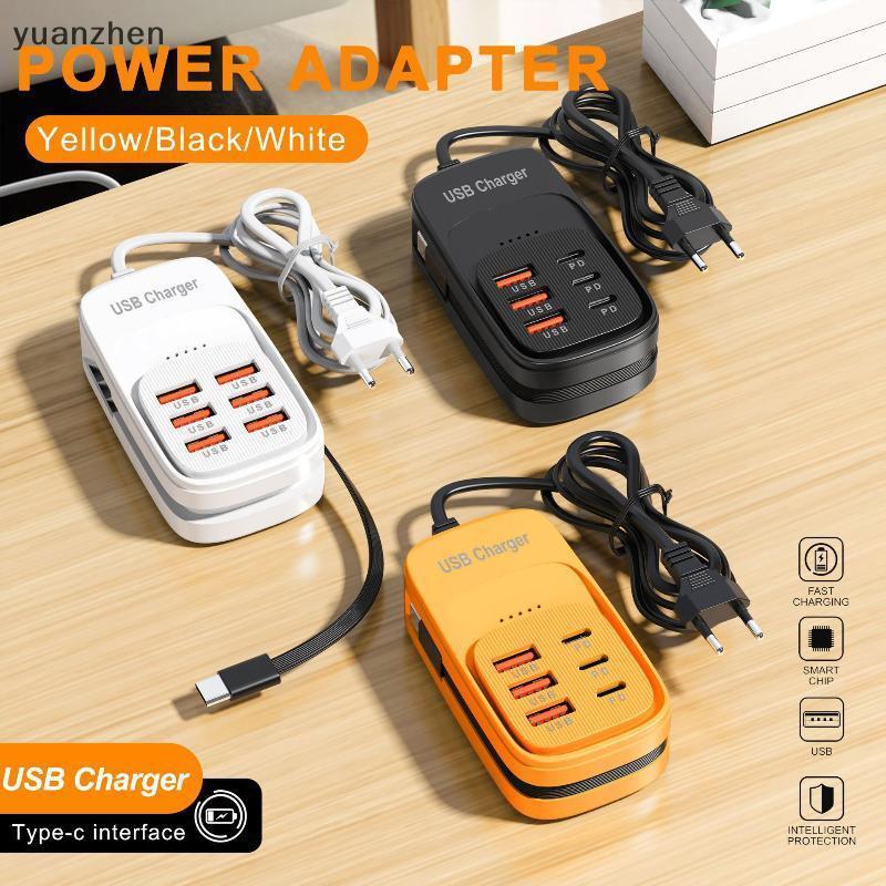 Carregador Rápido USB De 6 Portas 3USB 3PD Qui Charging Soet Com Cabo Type C Para Carregamento De Celular De Escritório