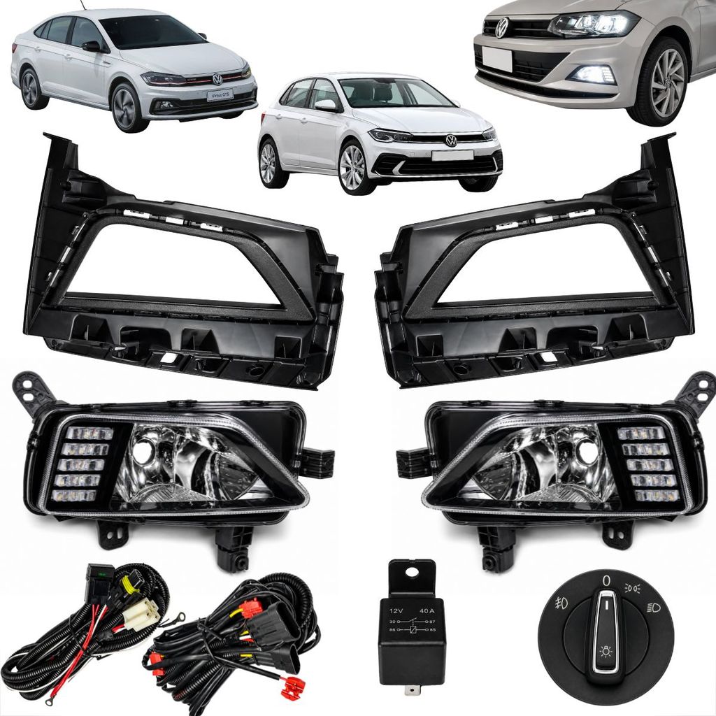 KIT FAROL DE MILHA POLO VIRTUS 2017 A 2022 COM DRL E BOTAO MODELO ORIGINAL VW