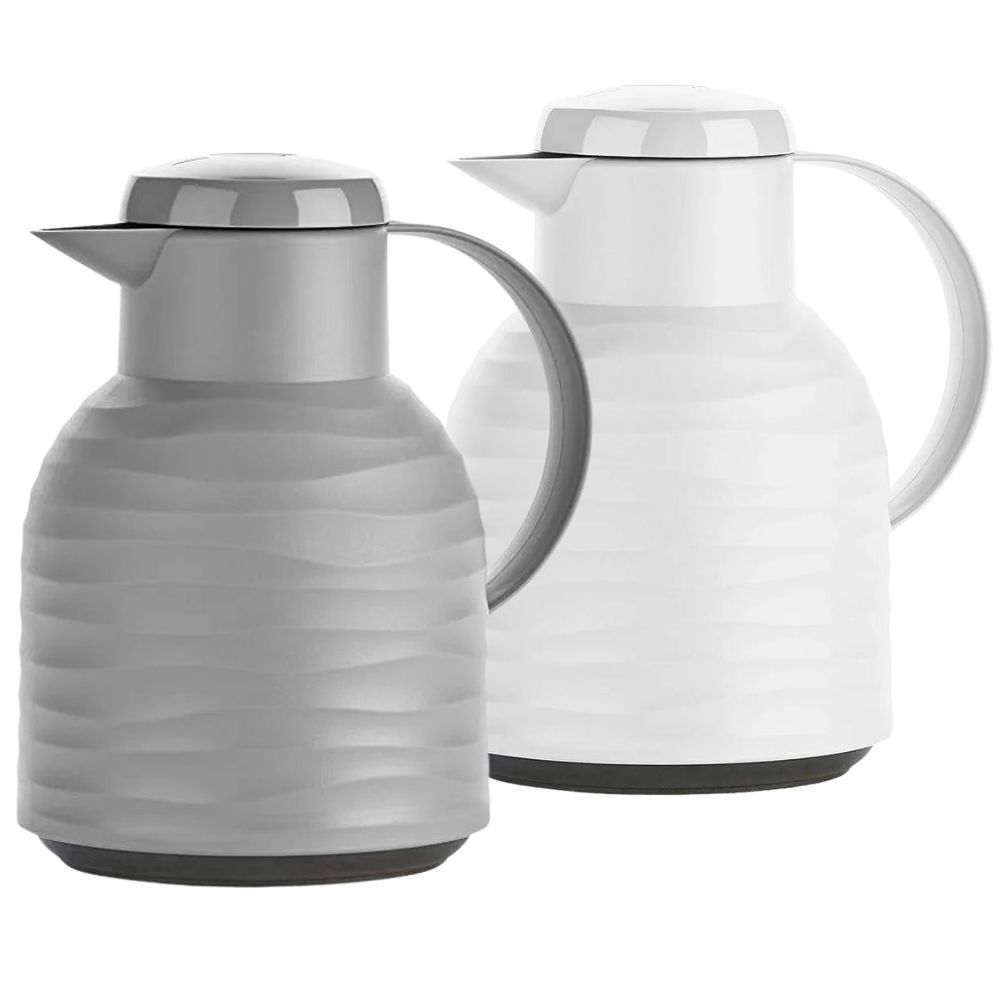 Jogo Garrafa Térmica Café 1 Litro Emsa Samba Wave Kit 2pçs White Grey Original Alemã
