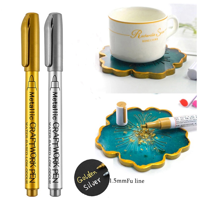 2Pcs DIY Metal À Prova D'água Caneta Marcadora Permanente Canetas De Tinta Ouro Branco Prata 1,5mm Artesanato Resina Molde Arte Suprimentos Para Pintura