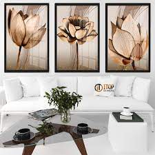 Quadros Decorativo 3 peças 60x40 Mosaico Mdf Alta Resolução Full HD Flores Ton Cobre Gold Folhas Moldura Para Quarto Sala Escritório Moderno