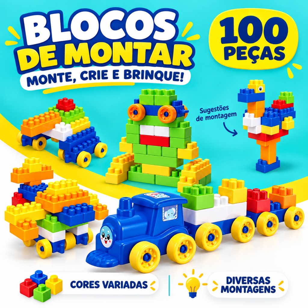 Building Blocks with 100 Large Pieces Educational Toy Assorted Colors for Children