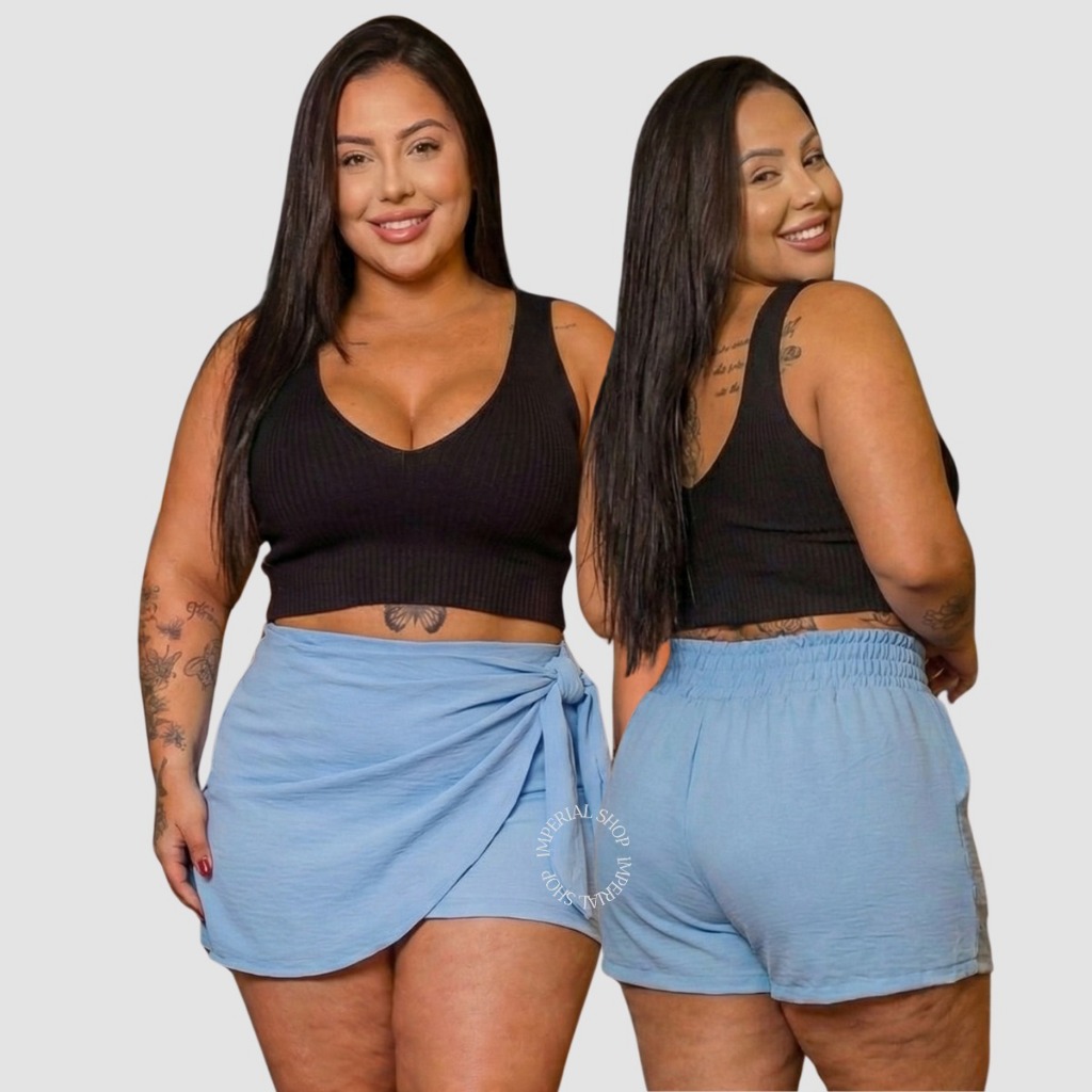 Short Saia Tendência Amarração Plus Size Básico Praia- Viola