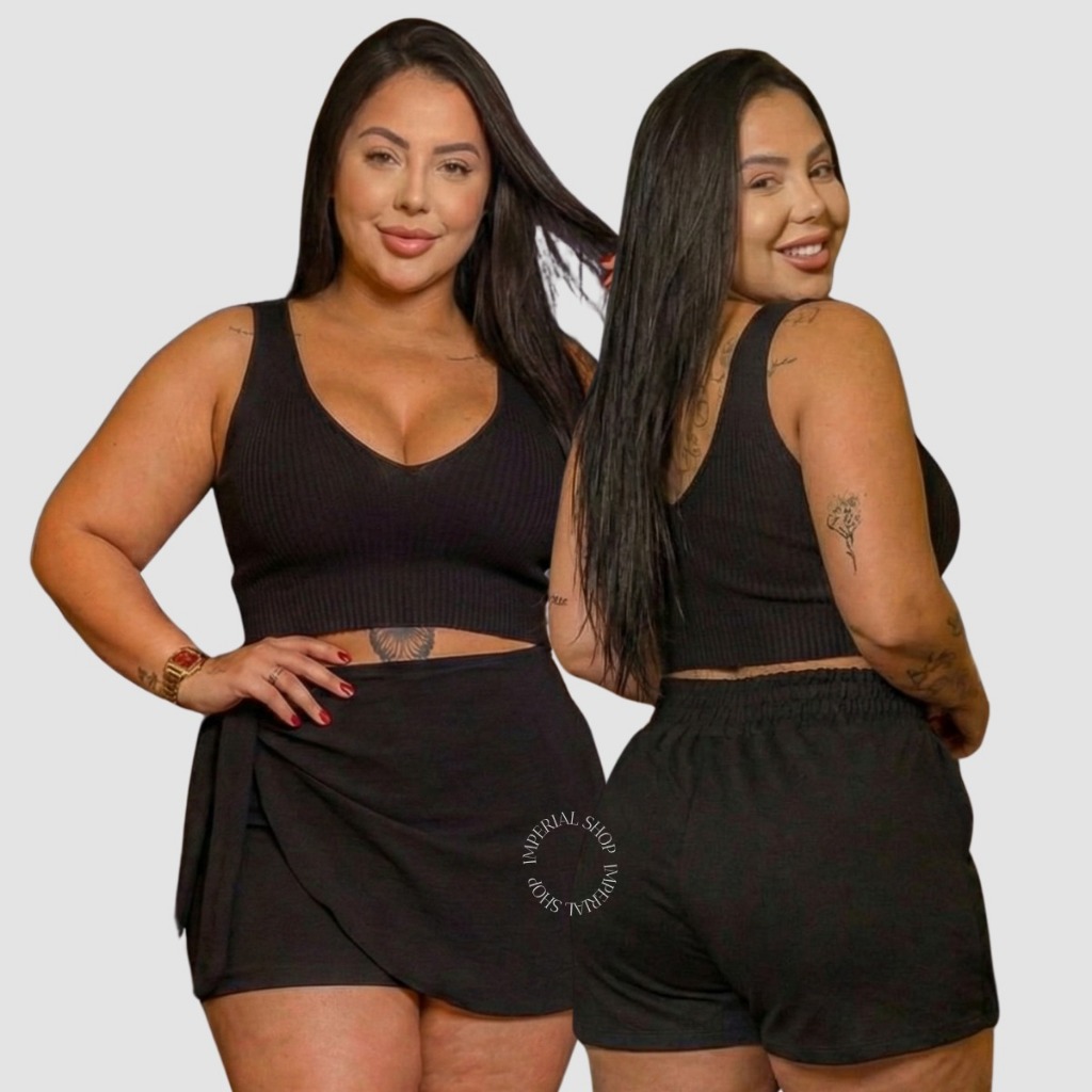 Short Saia Com Amarração Cintura Alta Plus Size Verão G1 - Viola
