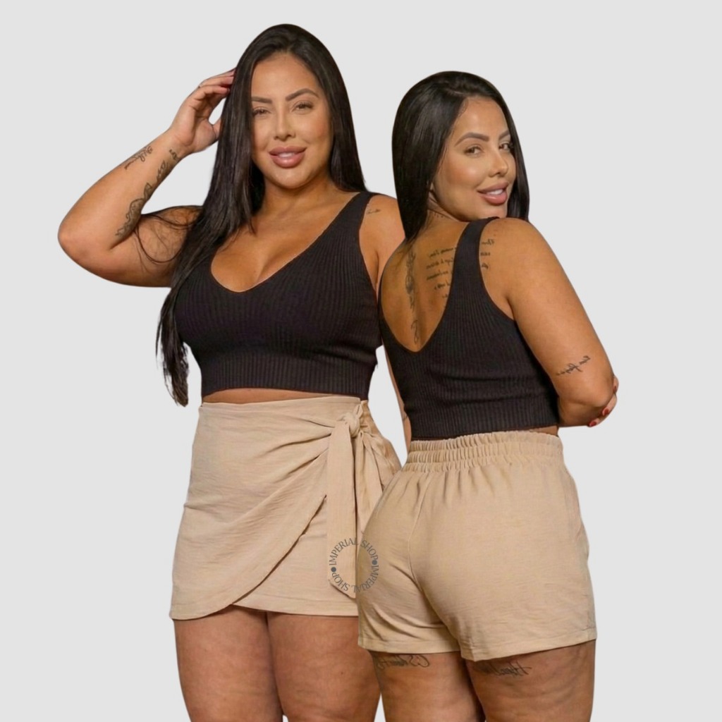 Short Saia Curto Laço Lateral Plus Size Casual Moda Verçao - Viola