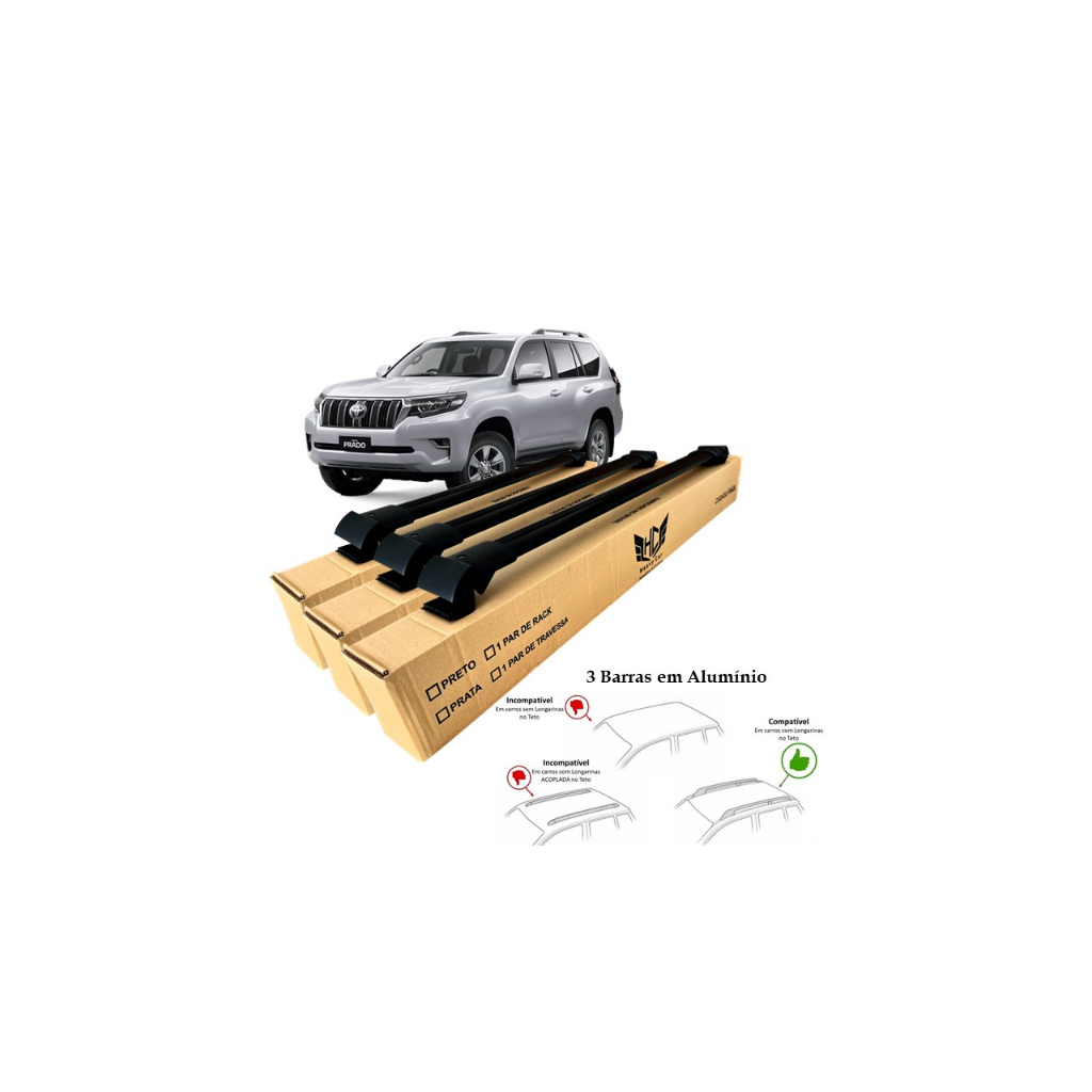 Rack Travessa Toyota Land Cruiser Prado 2003 A 2009 3 Barras Bagageiro Larga Heavy Car