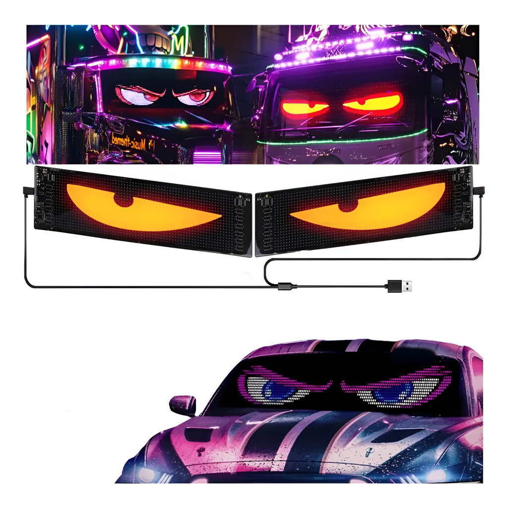 Flexible LED Screen with Devil Eyes Light, 2 Units, 9.2 x 37.4 cm