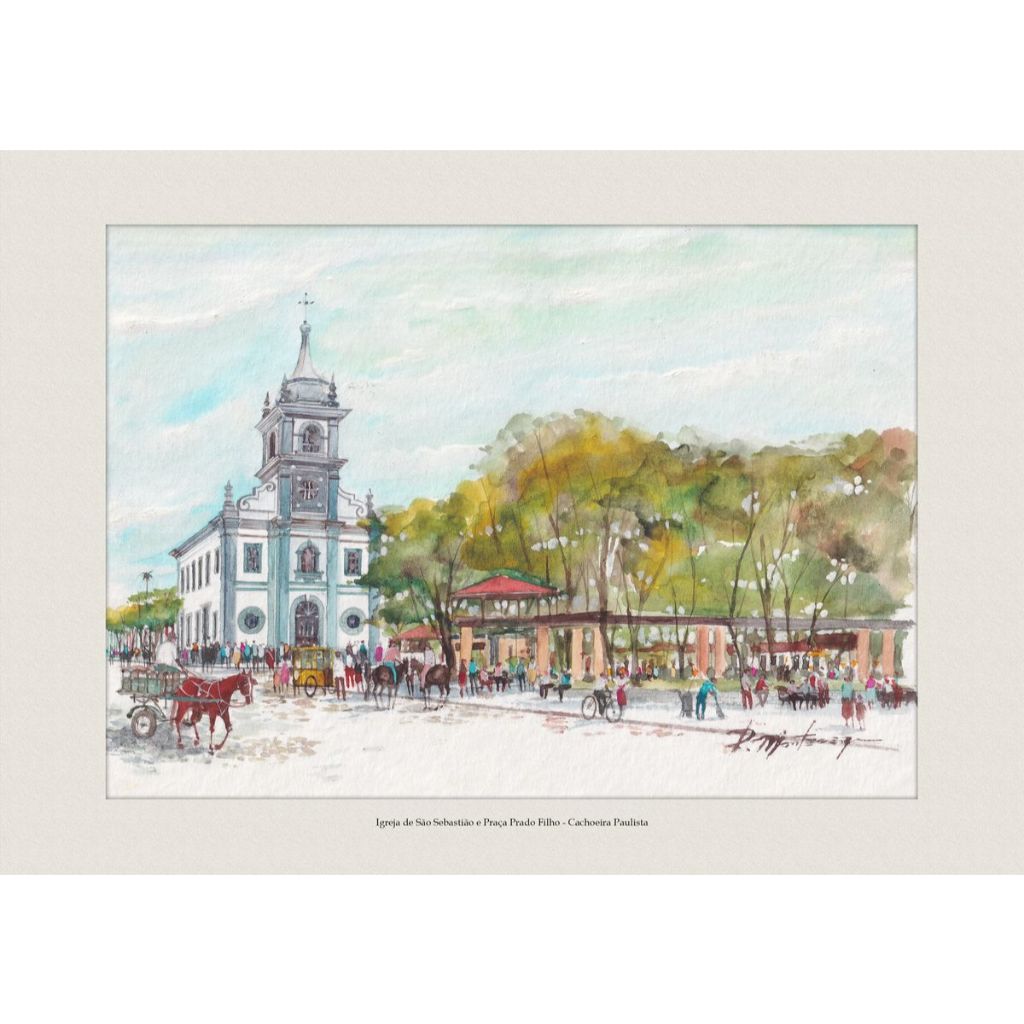 Igreja de São Sebastião e Praça Prado Filho - Cachoeira Paulista | Quadro Decorativo | A4