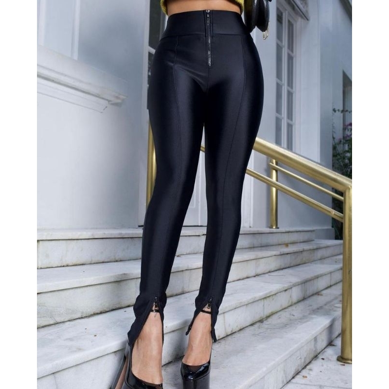 Calça Femenina Skinny 3 Zipers malha prado