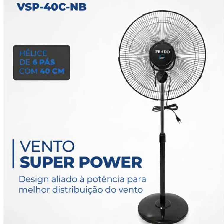 Ventilador de Coluna Pedestal 40 Cm GIRA 360 GRAUS Prado Hélice Com 5 Pás 110v