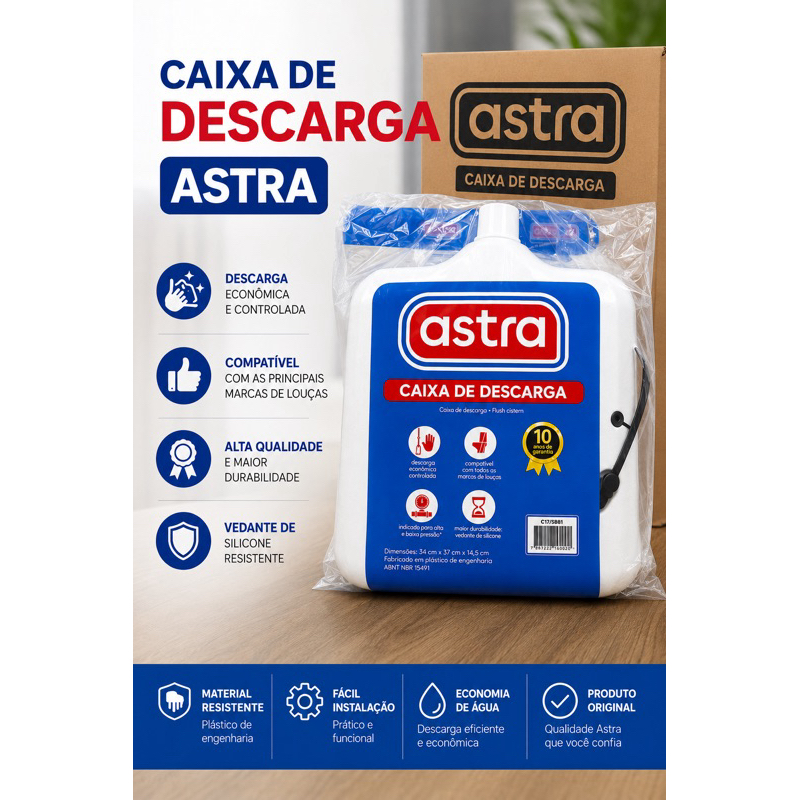 Caixa de Descarga Astra Branca Completa para Banheiro Econômica Compatível com Diversas Louças