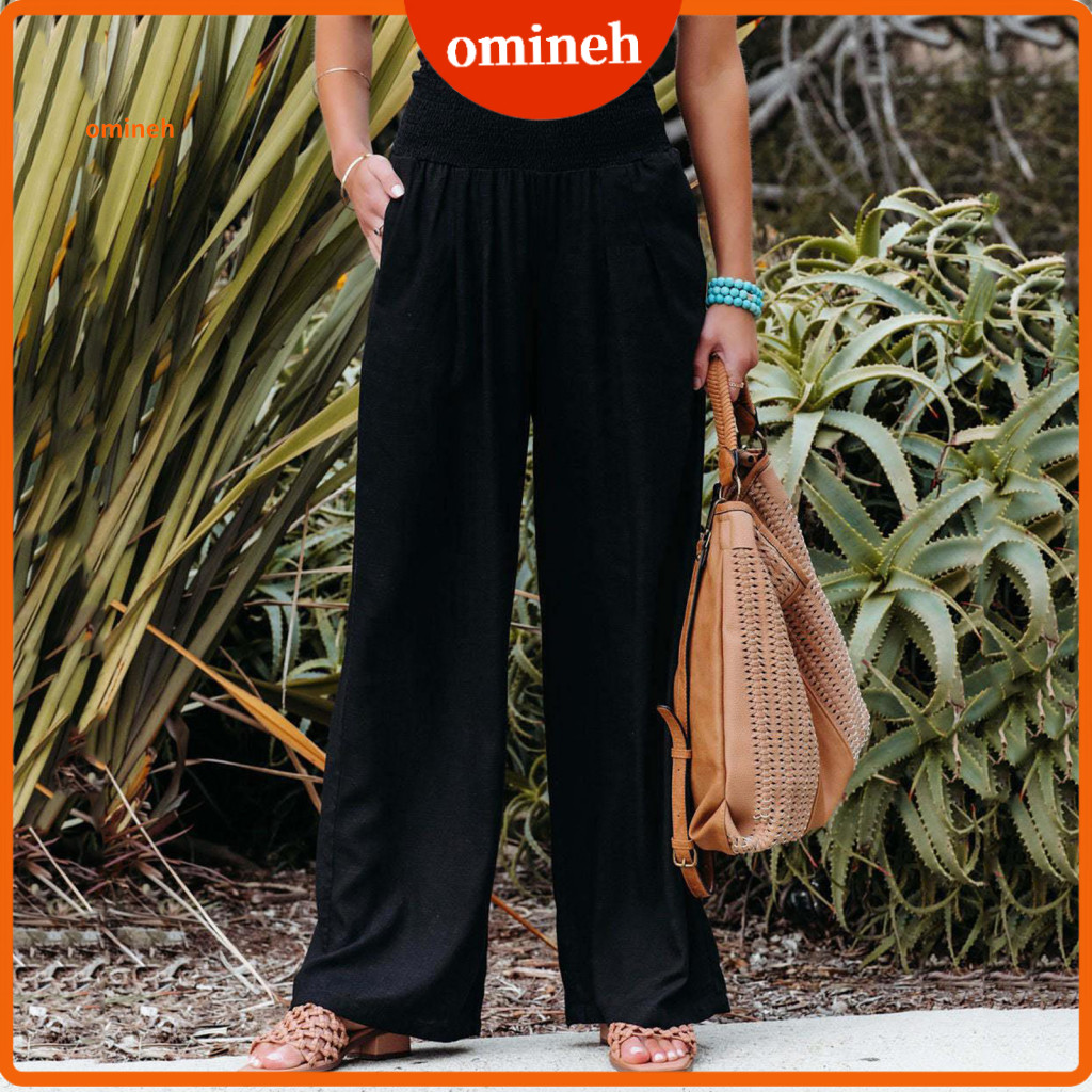 Wide Leg Trousers Long Pants Women’s High Waist with Pockets Pleated Elastic Loose Fit for Spring – Comfortable and