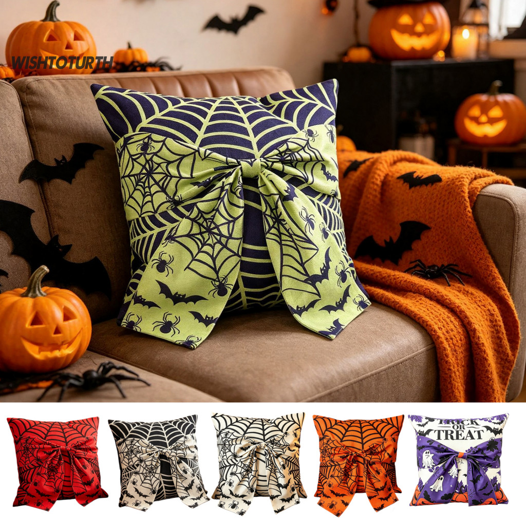 Halloween Throw Pillow Covers Holiday Theme Bedding Accessories Decorative Cover 3d Bow Design Square Case Polyester Viv
