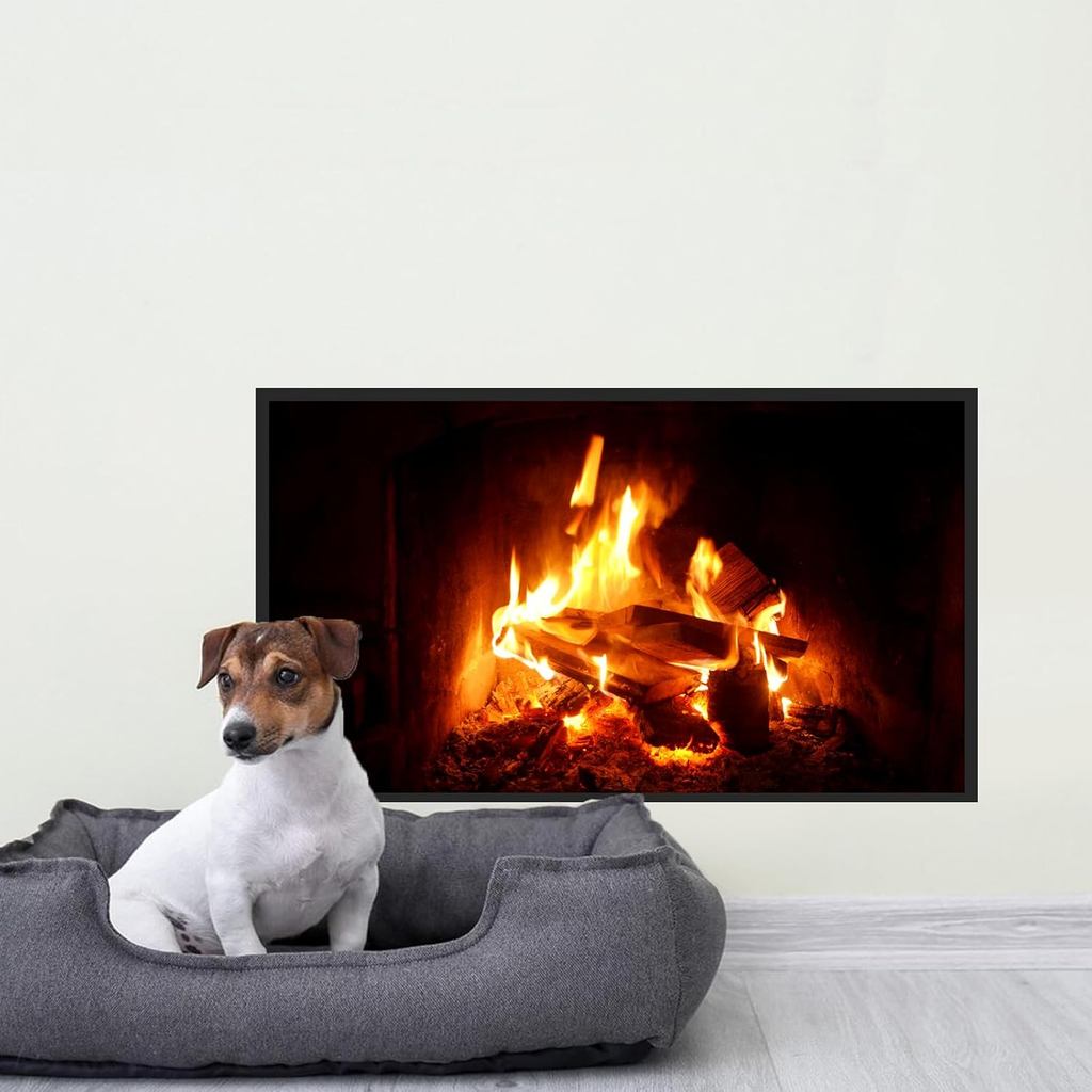 Fireplace Flame Wall Decal,Cozy Fire Burning Log Wall Sticker,Warmth Fireplace Wall Mural for Living Room Dining Space B