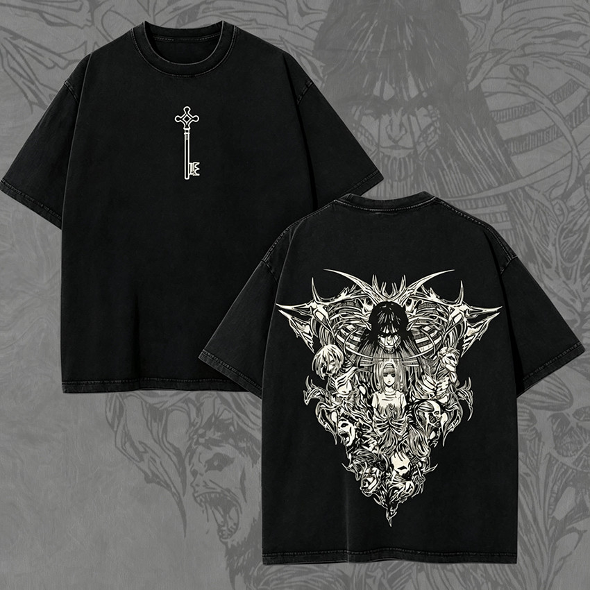 Camiseta Masculina Feminina Oversized Estampa Eren Yeager Ataque dos Titãs Chave Basement T-shirt Streetwear Anime Preta