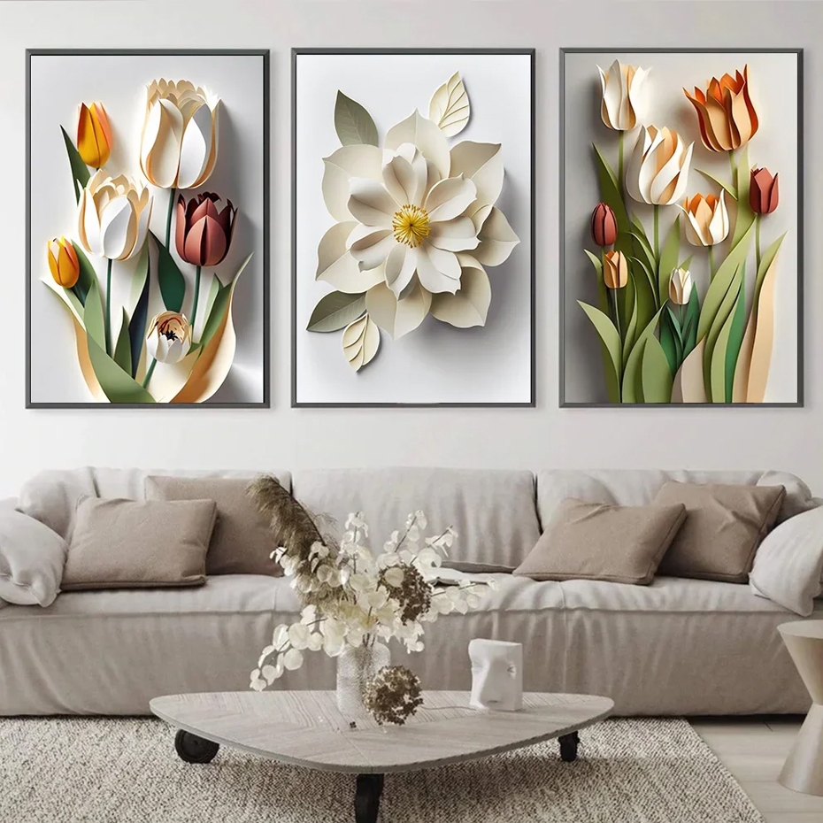 Quadro Nordic  Flores HD Óleo sobre Tela Cartazes e Impressões, Estética Simples, , Casa, Quarto, Sala, Presentes