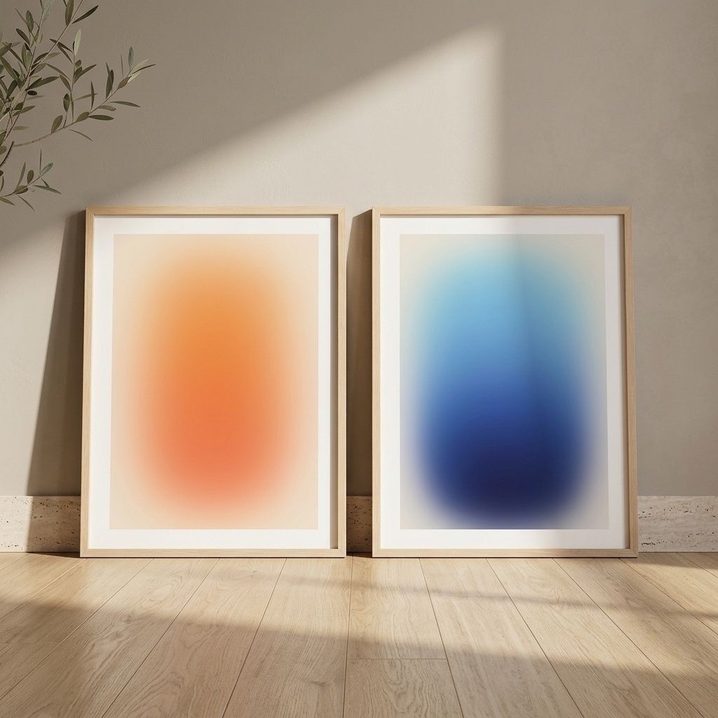 Quadro Decorativo Tela Abstrata Pintura, Azul, Laranja Cor, Modern Nordic