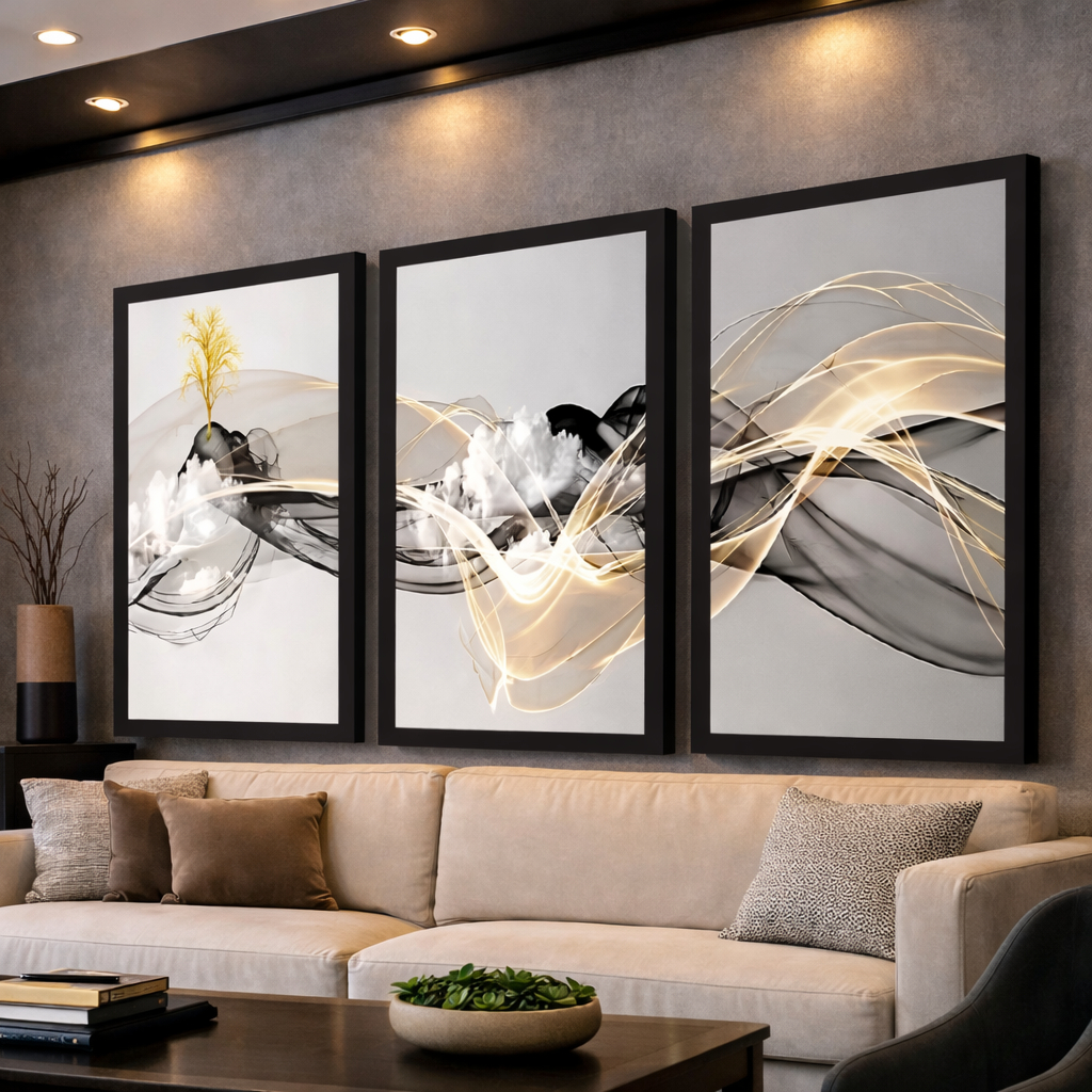 Kit 3 Quadros Decorativos Geometrico Abstrato Trio Nordic Mosaico Sala Quarto Escritório