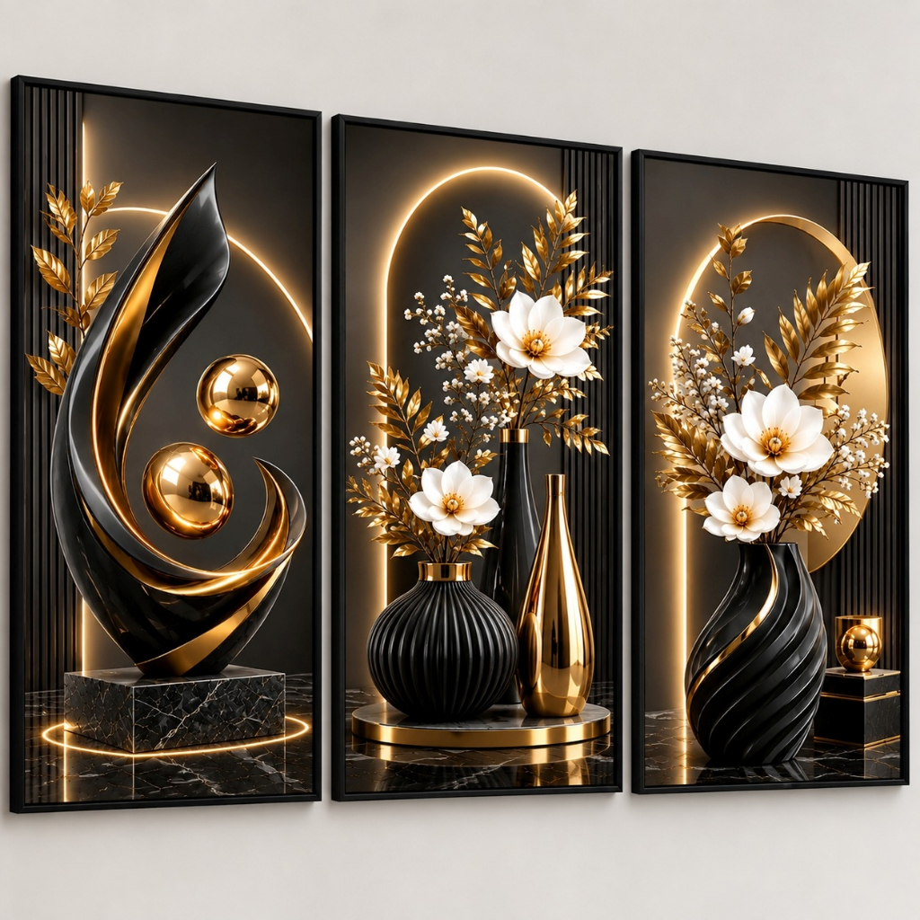 Quadro Decorativo 3 Peças Abstrato Geométrico Moderno Nordic Hall