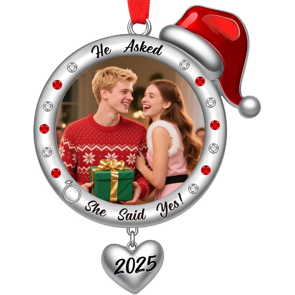 Engagement Christmas Photo Frame Ornament 2025, Engaged Christmas Picture Photo Ornament, Frame Hanging Keepsake He Aske