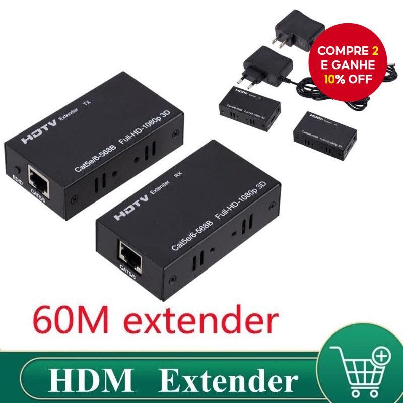 60M HDMI Extender Único RJ45 LAN Cat 5e/6 Adaptador Conversor HDTV OVER Ethernet 60 Meter