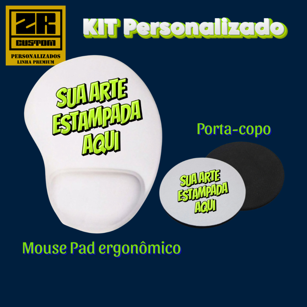 Mouse Pad Ergonômico com Apoio de Pulso e Porta Copo Redondo 9cm - Individual ou Lote 6 | ZR Custom