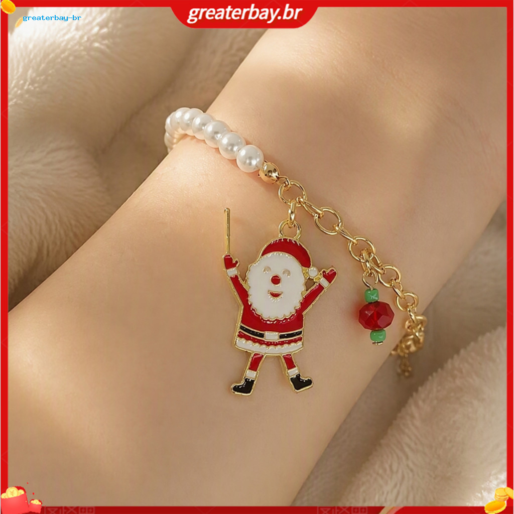 Christmas Beaded Charm Bracelet for Women Faux Pearl Stackable Holiday Jewelry Festive Party Accessories Elegant Xmas Gi