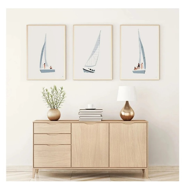 Quadros decorativos Pintura Interior de Barco a Vela (3 peças)