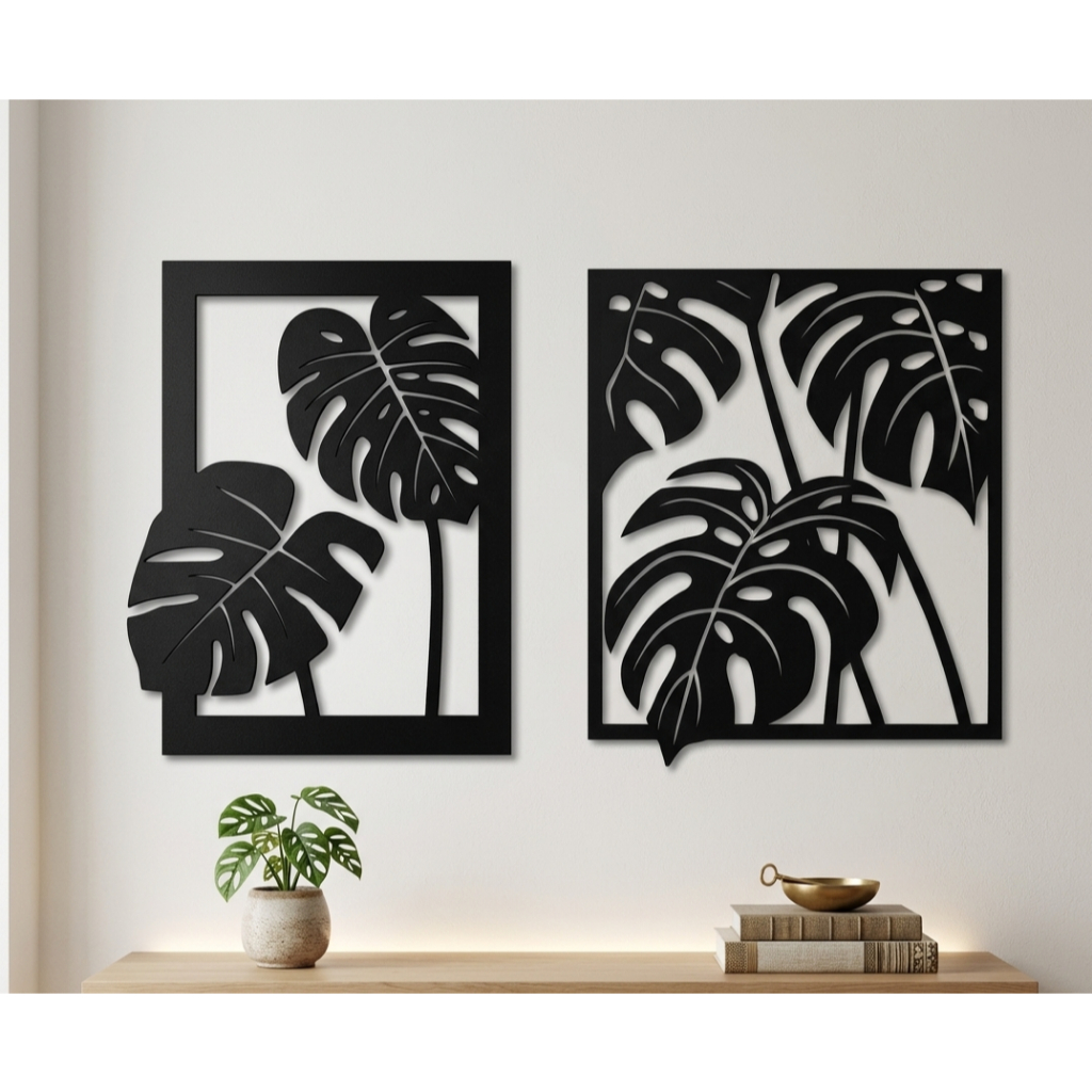 [KIT] 2 Quadros Decorativos Moderno Interior Folhas Natureza 35cm Decoração de Parede.