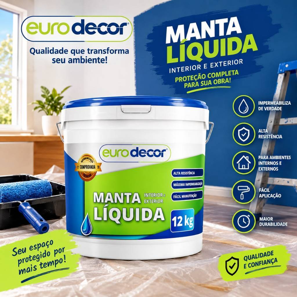 Manta Líquida 1Kg Emborrachada Impermeabilizante Eurodecor Várias Cores Interior e Exterior
