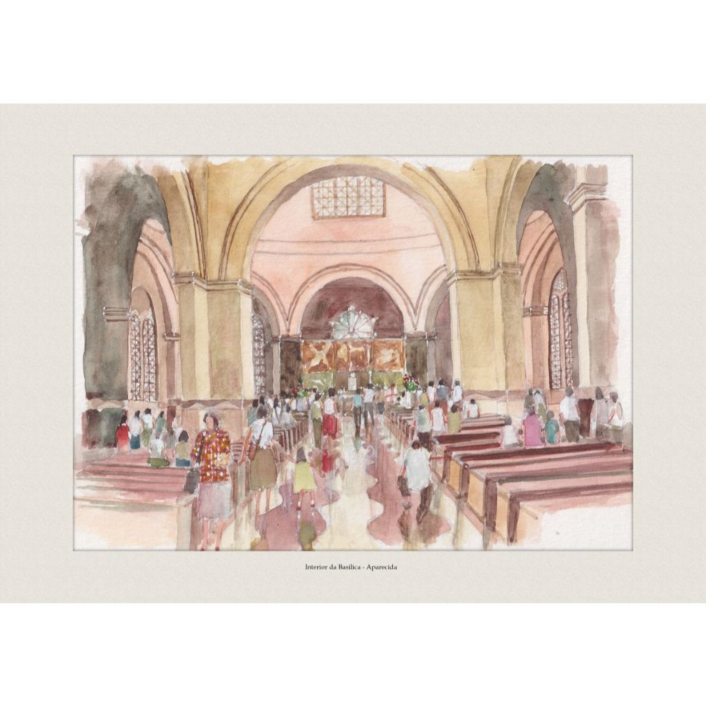 Pintura em Aquarela Interior da Basílica - Aparecida | Decoração Elegante | Quadro Decorativo | A4